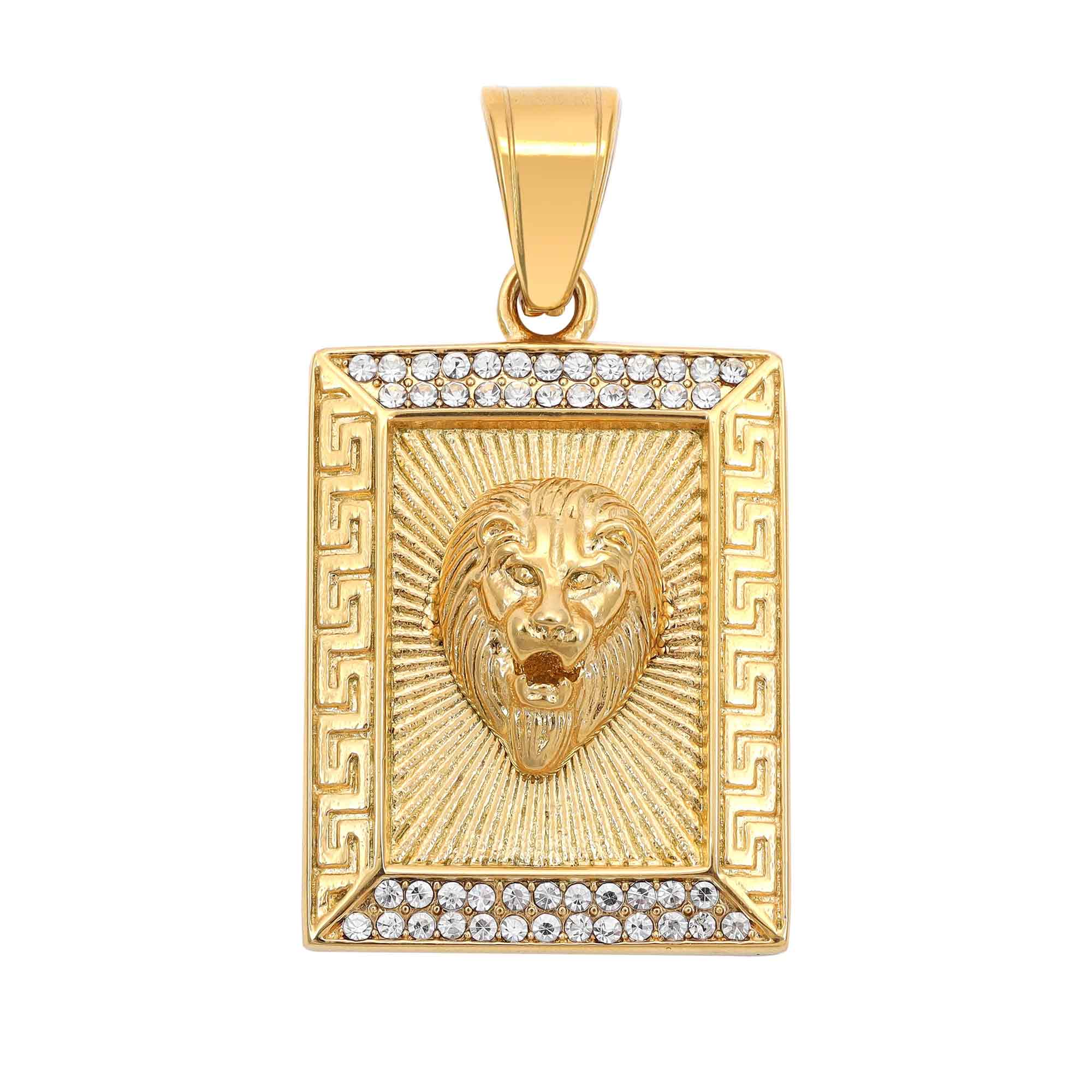 Iced Out Greek Löwen Anhänger Gold Edelstahl