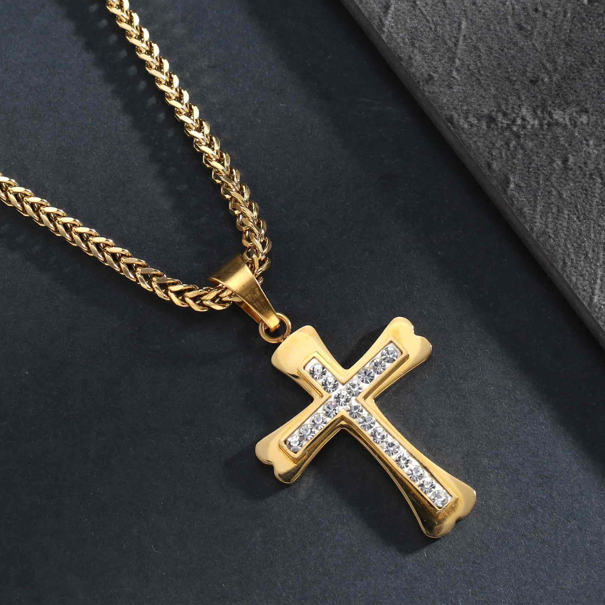 Iced Out Kreuz Anhänger Gold Edelstahl
