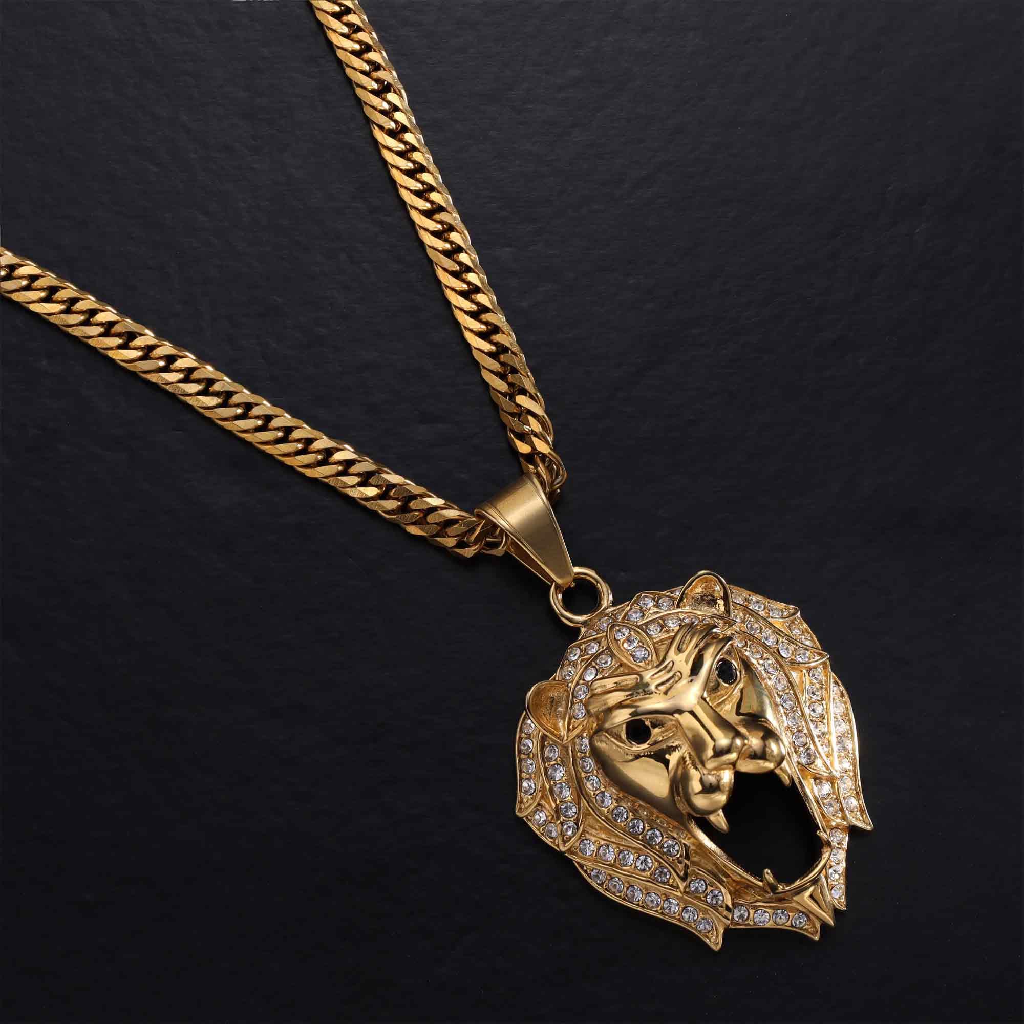 Iced Out Löwen Anhänger Gold Edelstahl
