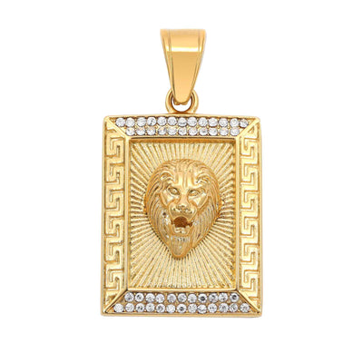 Iced Out Greek Löwen Anhänger Gold Edelstahl