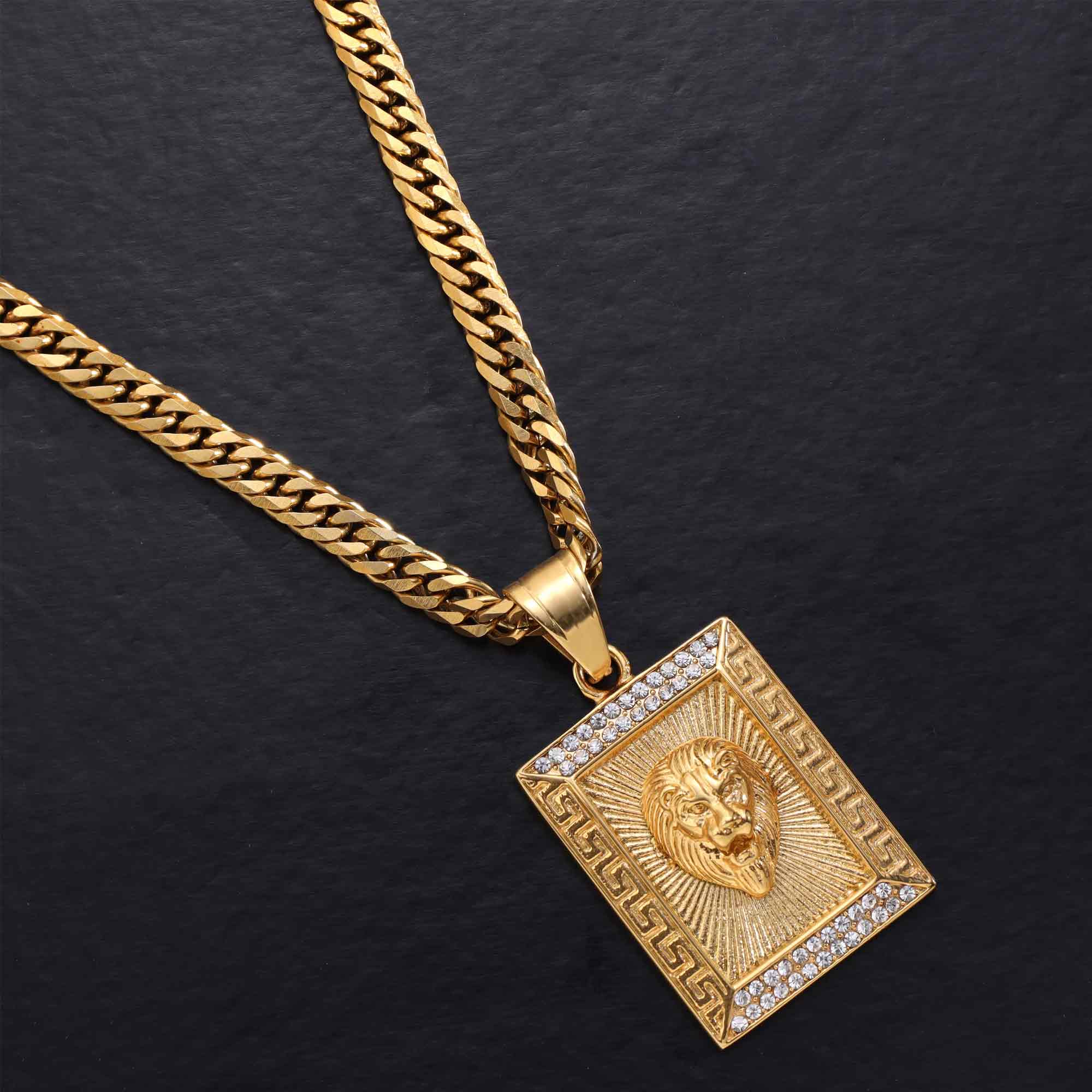 Iced Out Greek Löwen Anhänger Gold Edelstahl