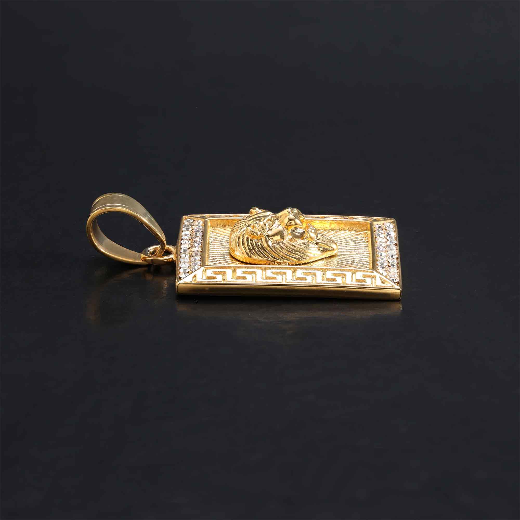 Iced Out Greek Löwen Anhänger Gold Edelstahl